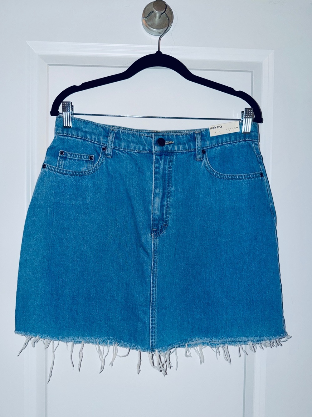 Rusty Blue Denim Frayed Hem Mini Skirt